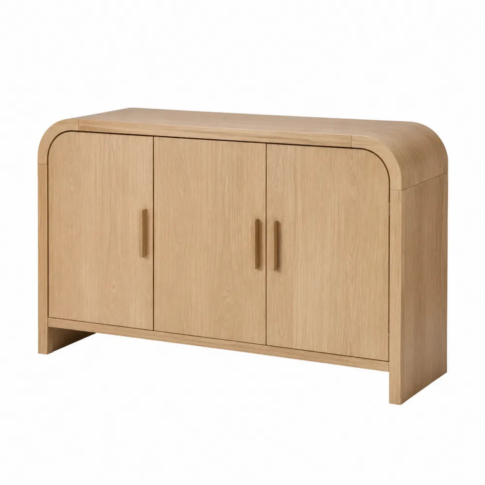 Credenza buffet in legno MDF impiallacciato rovere naturale chiaro 3 ante struttura rettangolare bordi arrotondati 160 cm x 45 cm x 80 cm