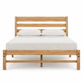 Letto matrimoniale rettangolare 160x200 cm in legno di pino naturale con testiera a doghe e rete a doghe