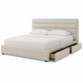 Letto matrimoniale rettangolare imbottito 160x200 cm in tessuto poliestere beige crema con testiera alta e 2 cassetti