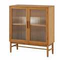Credenza buffet rettangolare a 2 ante con vetro zigrinato e pannello effetto rovere naturale 120 cm x 40 cm x 85 cm