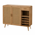 Credenza buffet in MDF impiallacciato rovere naturale 2 ante in rattan 1 cassetto vano aperto con portabottiglie 120 cm x 40 cm x 85 cm
