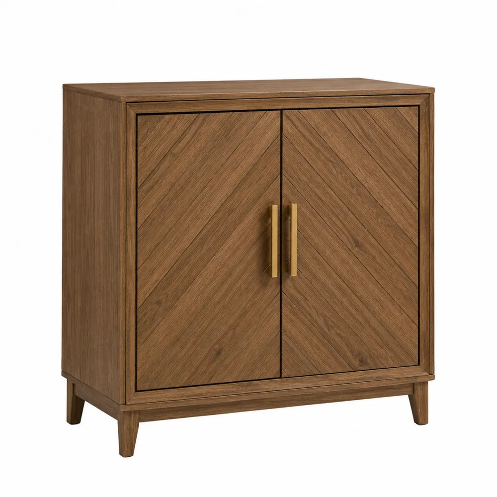 Credenza buffet in legno effetto rovere con ante a motivo chevron 2 ante maniglie dorate dimensioni circa 100 cm x 40 cm x 80 cm