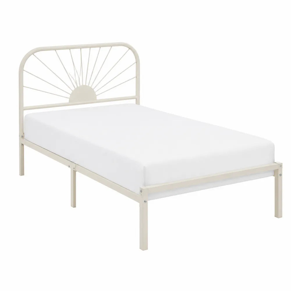Letto singolo rettangolare 90x200 cm in acciaio verniciato bianco crema con testiera a raggi