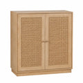 Credenza buffet rettangolare in pannello truciolare effetto rovere naturale con ante in rattan intrecciato 110 cm x 40 cm x 90 cm