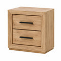 Comodino 2 cassetti in MDF effetto rovere naturale con maniglie nere 50 x 40 x 55 cm