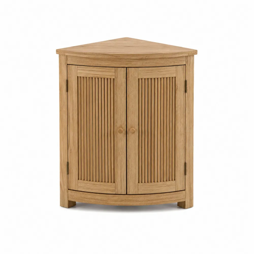 Mobile contenitore angolare in MDF e pannello truciolare effetto rovere naturale con 2 ante a doghe 80 cm x 40 cm x 85 cm