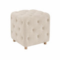 Poggiapiedi pouf cubo imbottito in tessuto poliestere effetto lino beige gambe in legno massello 40 cm x 40 cm x 40 cm