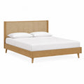 Letto matrimoniale struttura in legno massello di pino con testiera in rattan intrecciato 160 x 200 cm rovere chiaro