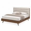 Letto matrimoniale rettangolare 160x200 cm in pannello truciolare e tessuto poliestere beige e marrone noce con testiera imbottita