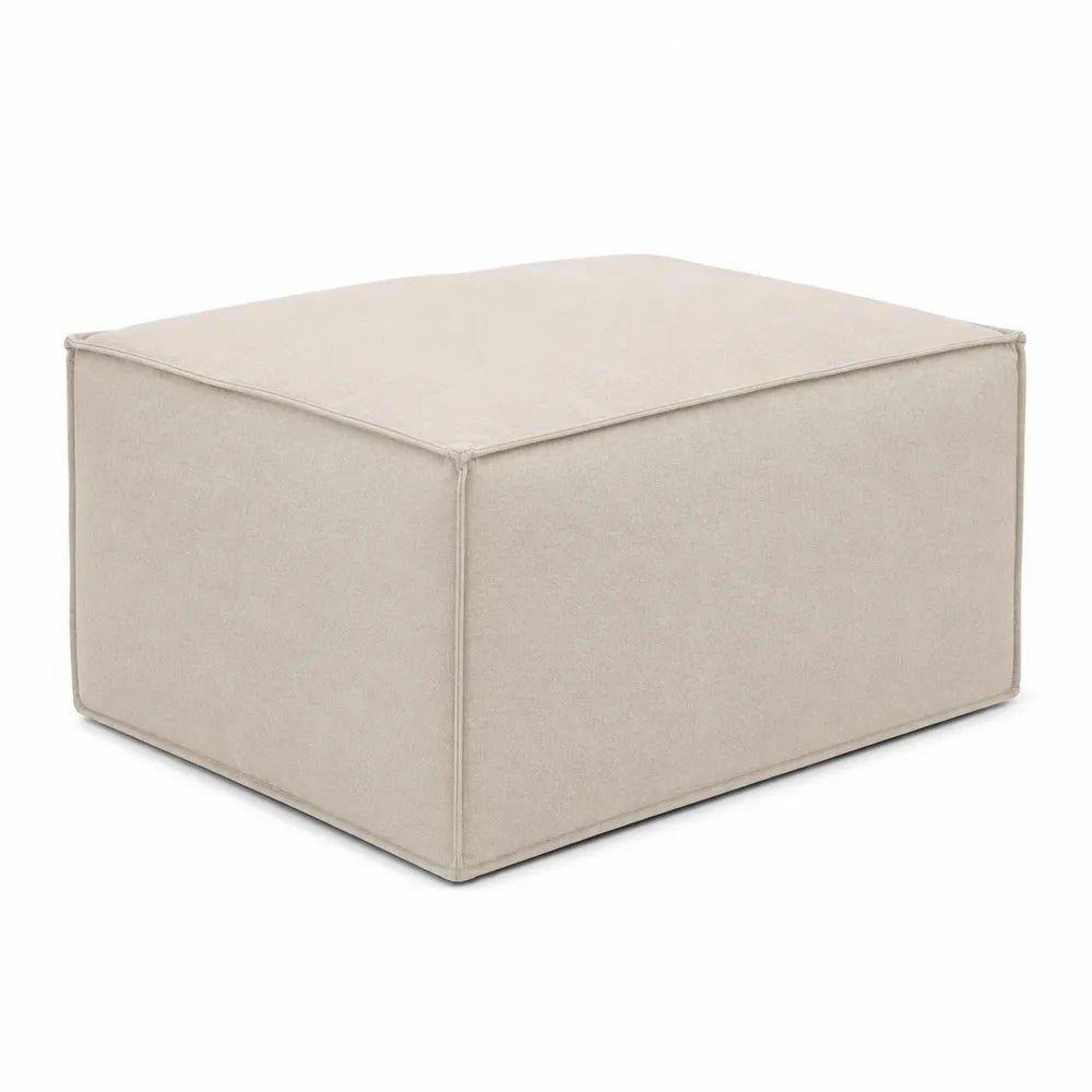 Pouf poggiapiedi quadrato imbottito in tessuto di poliestere beige con struttura in compensato 60 x 60 x 40 cm