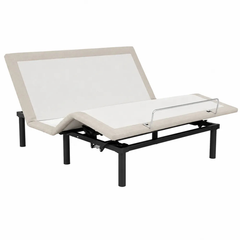 Rete letto singola regolabile rettangolare 90x200 cm in acciaio verniciato nero e tessuto beige con fermamaterasso